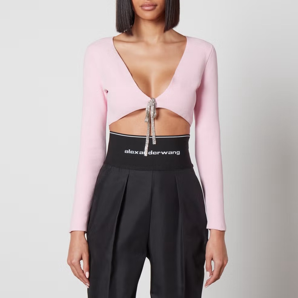 NWT Alexander Wang V-Neck Cropped Cardigan w/Crystal Bow Tie Embellishments XS